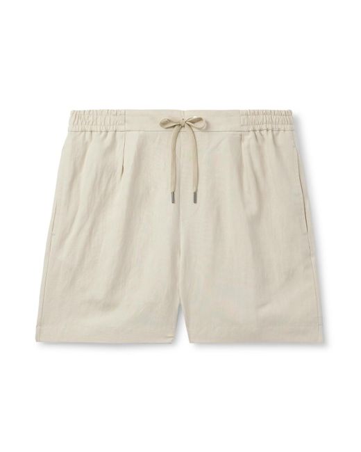 Ralph Lauren Natural Dorest Straight-leg Pleated Silk And Linen-blend Drawstring Shorts for men