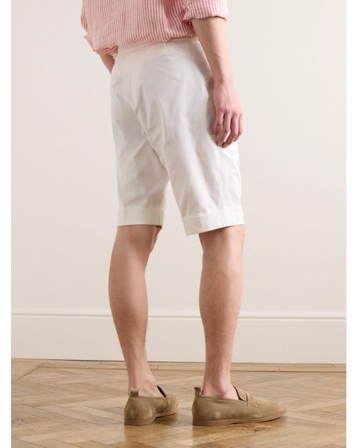 Richard James White Straight-leg Pleated Cotton-blend Twill Shorts for men