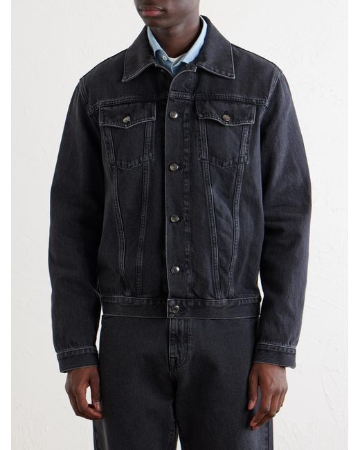 Canali Blue Leather-Trimmed Denim Jacket for men