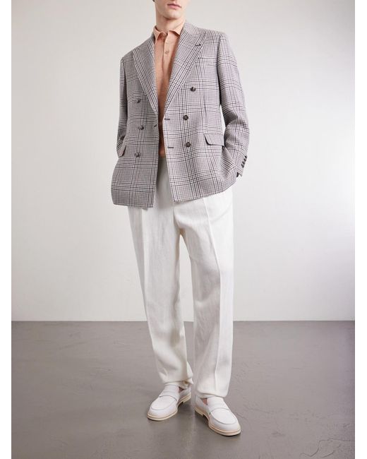 Brunello Cucinelli White Straight-Leg Cotton And Linen-Blend Trousers for men