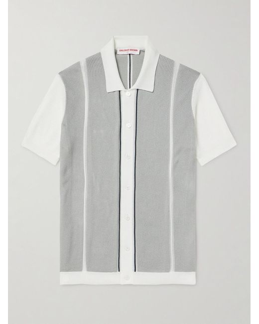 Orlebar Brown Hemd aus Baumwoll-Piqué mit Stickerei und Streifen in White für Herren
