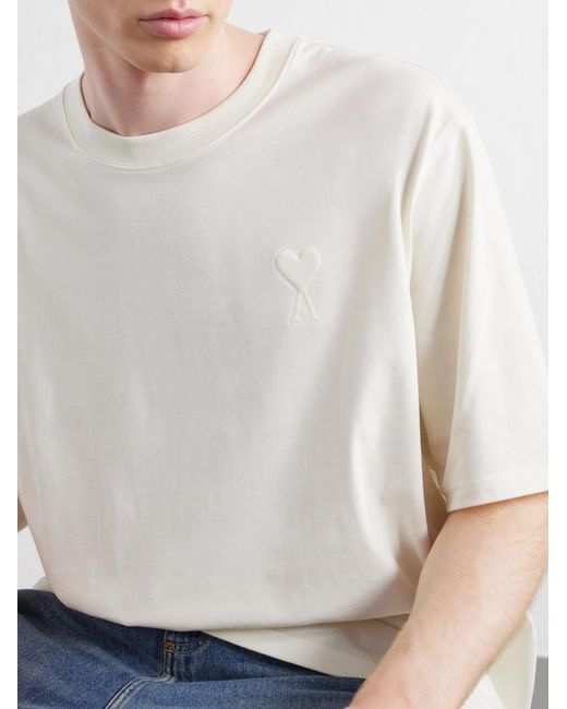 AMI White Logo-Embroidered Cotton-Jersey T-Shirt for men