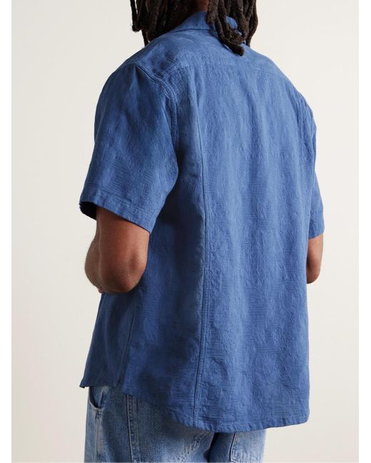Corridor NYC Blue Camp-collar Floral-jacquard Cotton Shirt for men
