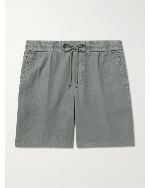 James Perse Gray Straight-Leg Garment-Dyed Linen Drawstring Shorts for men