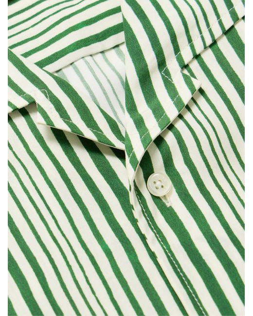 Orlebar Brown Green Hibbert Camp-Collar Striped Lyocell Shirt for men