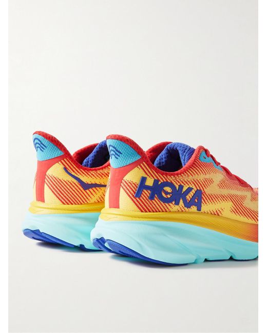 Hoka One One Red Clifton 9 Rubber-trimmed Mesh Running Sneakers for men