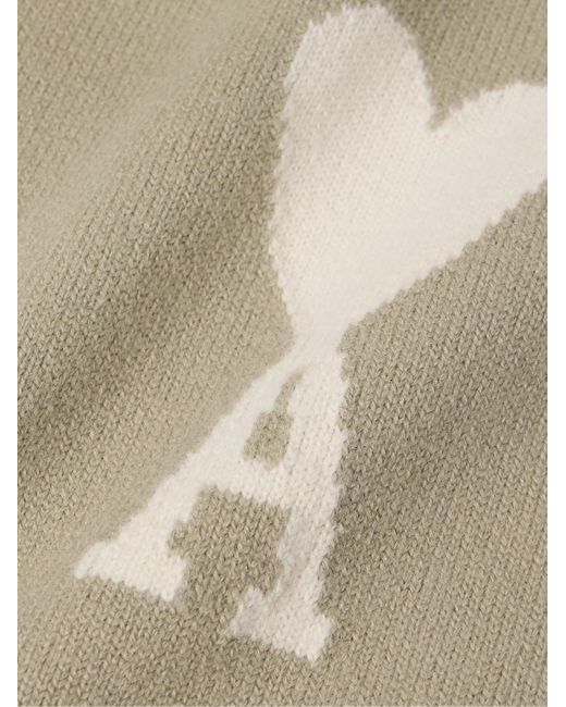 AMI White Logo-intarsia Virgin Wool Sweater for men