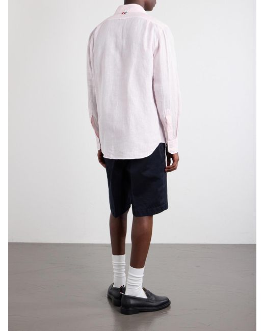 Thom Browne Pink Button-Down Collar Garment-Dyed Linen Shirt for men