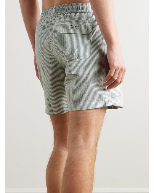 Hartford Blue Slim-Fit Short-Length Striped Seersucker Swim Shorts for men
