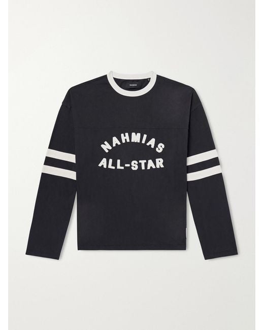NAHMIAS Blue All Star Varsity Logo-Appliquéd Striped Cotton-Jersey T-Shirt for men