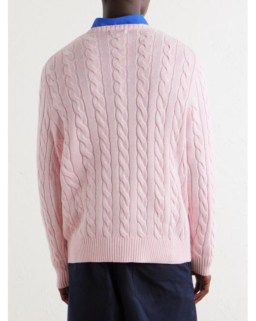 Polo Ralph Lauren Pink Logo-Embroidered Cable-Knit Cotton Sweater for men