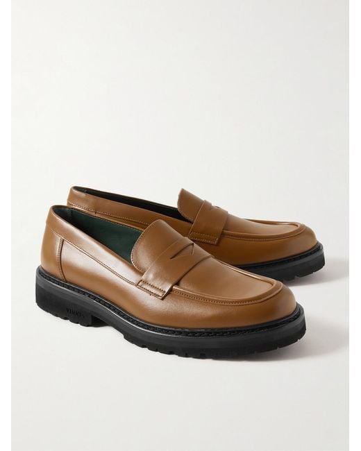 VINNY'S Brown Richee Leather Penny Loafers for men