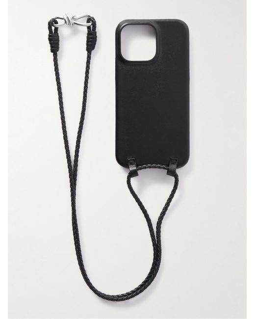 Bottega Veneta Black Leather Iphone 14 Pro Max Case With Lanyard for men