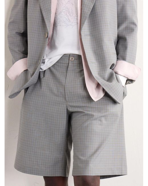 Our Legacy Gray Ponte Straight-leg Pleated Checked Grain De Poudre Shorts for men