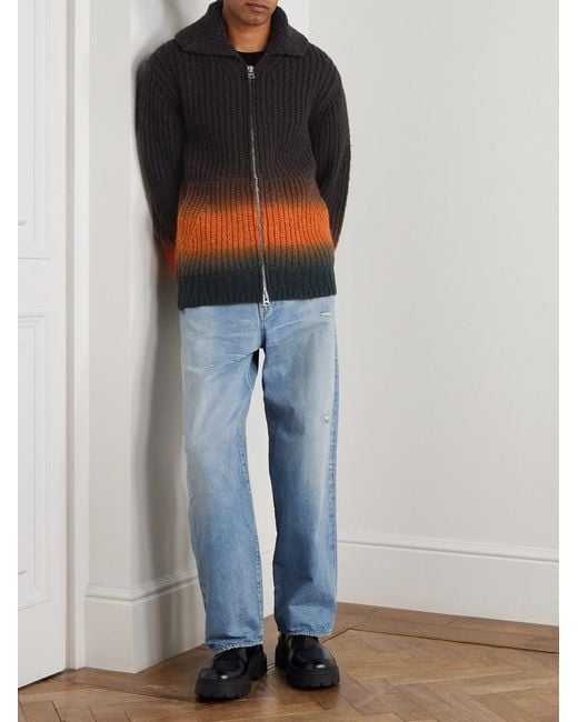 Sacai Brown Dégradé Garment-dyed Ribbed Wool Zip-up Cardigan for men