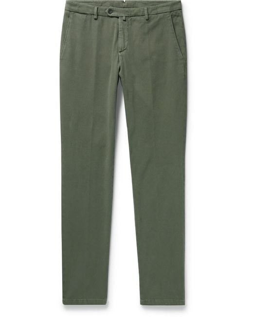 Thom Sweeney Slim-fit Stretch-cotton Twill Trousers in Green for Men | Lyst