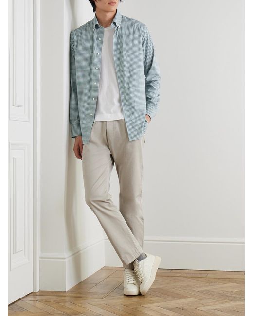 Cheviot Button-Down Collar Checked Poplin Shirt di Peter Millar in Blue da Uomo