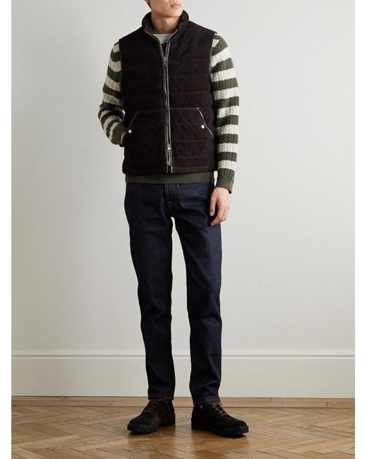 Mr P. Brown Leather-Trimmed Padded Quilted Suede Gilet for men