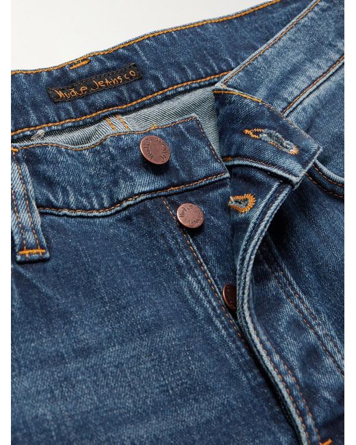 Nudie Jeans Blue Solid Ollie Slim-Fit Straight-Leg Jeans for men