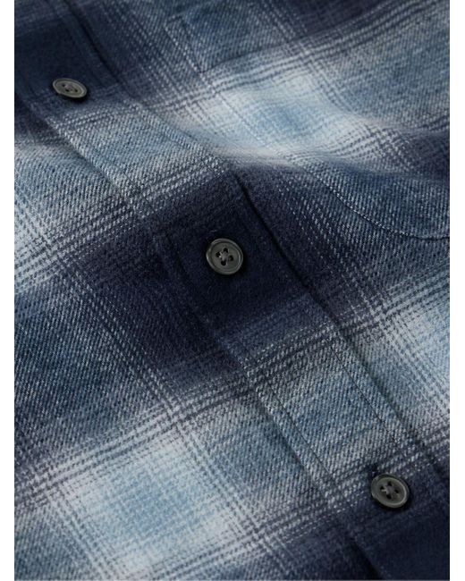 Club Monaco Blue Slim-fit Button-down Collar Checked Cotton-flannel Shirt for men