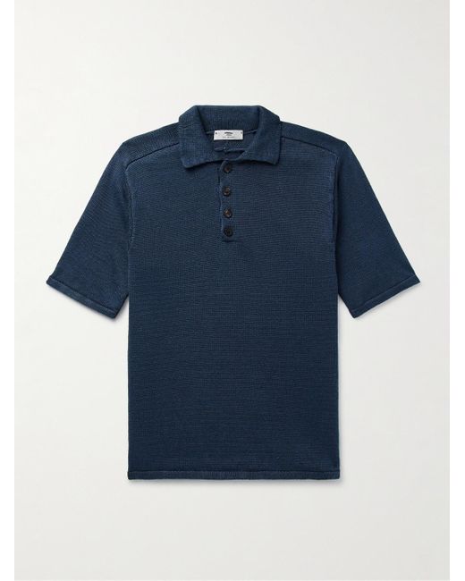 Inis Meáin Blue Linen Polo Shirt for men