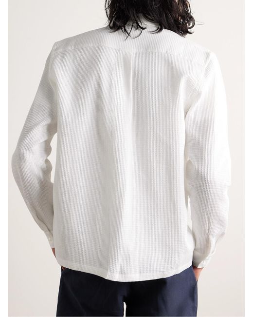De Bonne Facture Hemd aus einer Baumwoll-Leinenmischung in Wabenstrick in White für Herren