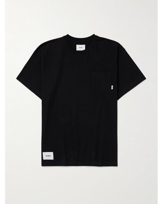(w)taps Black Logo-Appliquéd Printed Cotton-Jersey T-Shirt for men