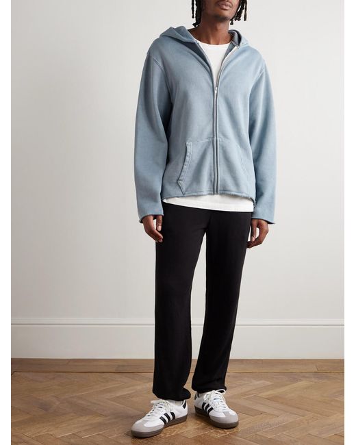 Les Tien Blue Garment-dyed Distressed Cotton-jersey Zip-up Hoodie for men