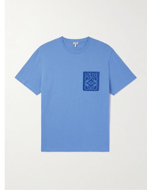 T-shirt in jersey di cotone con logo ricamato Anagram di Loewe in Blue da Uomo