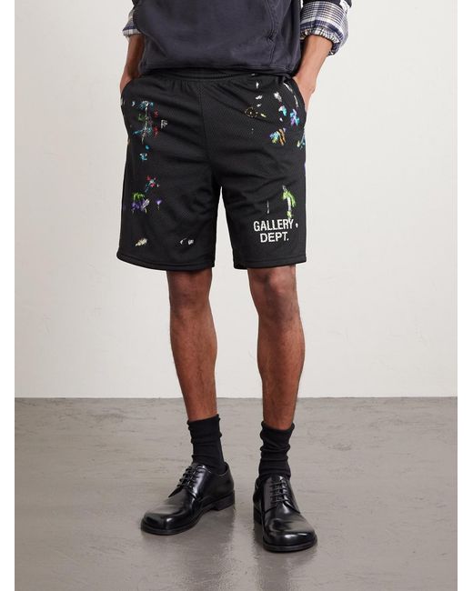 GALLERY DEPT. Black Studio Gym Straight-Leg Paint-Splattered Mesh Shorts for men