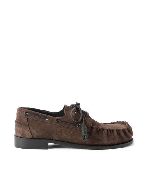 Dries Van Noten Brown Leather-Trimmed Suede Boat Shoes for men
