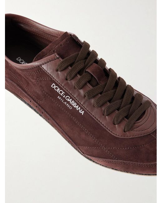 Dolce & Gabbana Brown Leather-Trimmed Suede Sneakers for men