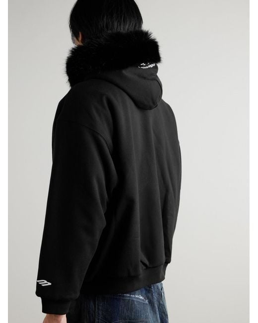 Balenciaga Black Plush-Lined Cotton-Jersey Hoodie for men