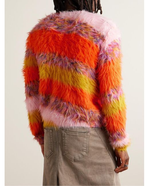 Acne Koeur schmal geschnittener Pullover aus Faux Fur mit Streifen in Orange für Herren