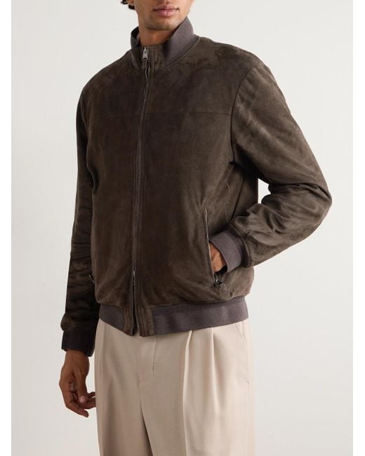Canali Brown Suede Bomber Jacket for men