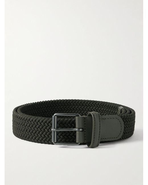 Andersons Black 3cm Leather-trimmed Woven Elastic Belt for men