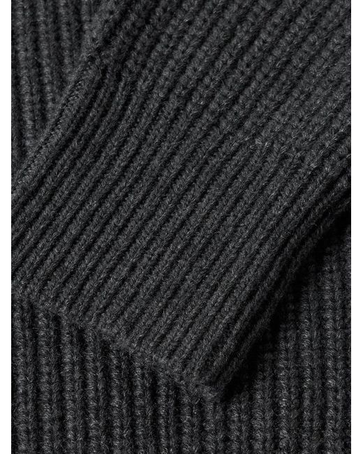 Nili Lotan Gray Ribbed-Knit Zip-Up Cardigan for men