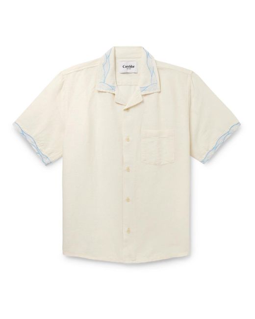 Corridor NYC White Camp-collar Embroidered Linen And Cotton-blend Shirt for men