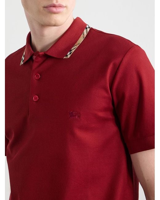 Burberry Logo-Embroidered Checked Cotton-Piqué Polo Shirt for men
