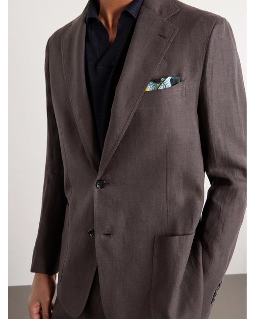 De Petrillo Brown Linen Single-breasted Suit Jacket for men