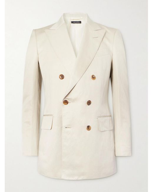 Tom Ford Natural Dyllan Double-Breasted Silk And Linen-Blend Twill Suit Jacket for men