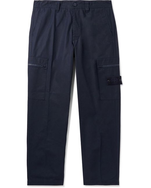 Stone Island Blue Ghost Wide-leg Logo-appliquéd Cotton Cargo Trousers for men