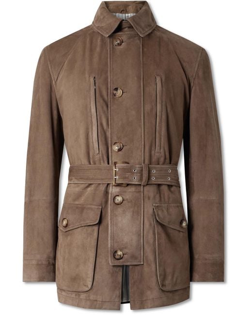 Brunello Cucinelli Brown Belted Suede Field Jacket for men
