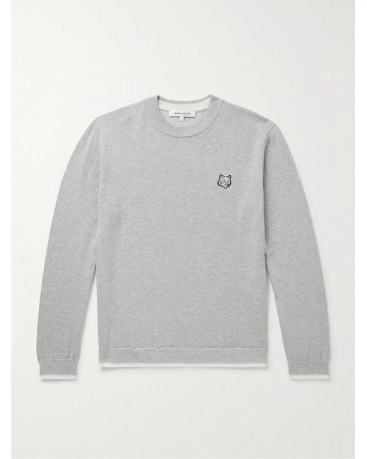Pullover slim-fit in cotone con logo applicato di Maison Kitsuné in Gray da Uomo