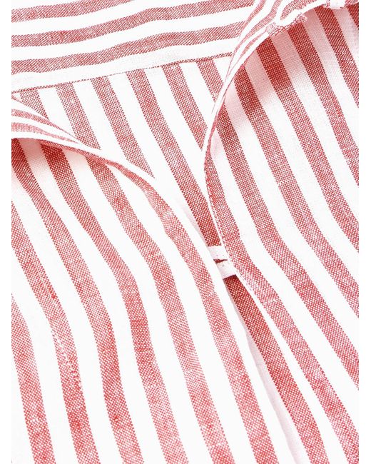 Drake's Pink Striped Linen Half-placket Shirt for men