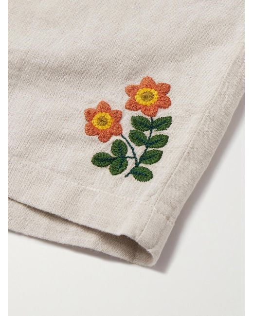 Portuguese Flannel Natural Spring Straight-leg Embroidered Linen And Cotton-blend Shorts for men