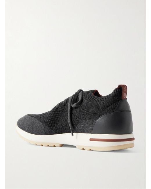 Loro Piana Black 360 Flexy Leather-Trimmed Knitted Wish Wool Sneakers for men