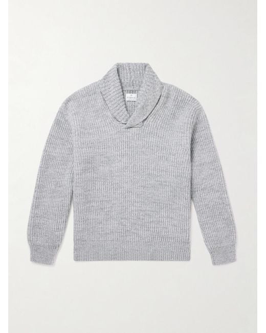 Kingsman Gray Shawl-Collar Ribbed Wool Sweater for men