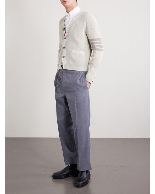 Thom Browne Natural Striped Garment-dyed Cotton Cardigan for men