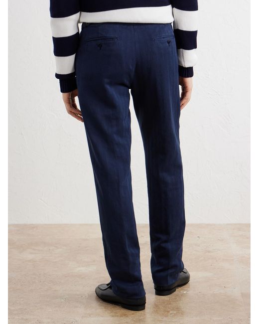 Ralph Lauren Blue Gregory Straight-leg Herringbone Cotton And Linen-blend Trousers for men